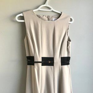 Calvin Klein Dress - Tan, Black and White w/ Belt